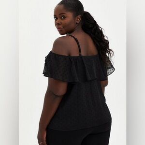 Torrid Black Off Shoulder Top 5X Swiss Dot Sheer Blouse Ruffle Strap Plus Size